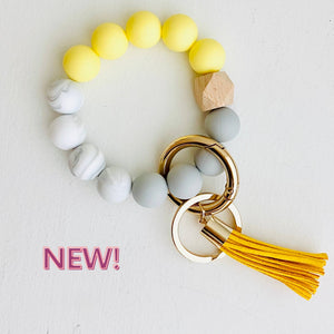 Bangle Keychain | Silicone Wristlet Key Ring | Bead Bracelet: Cherry - New!