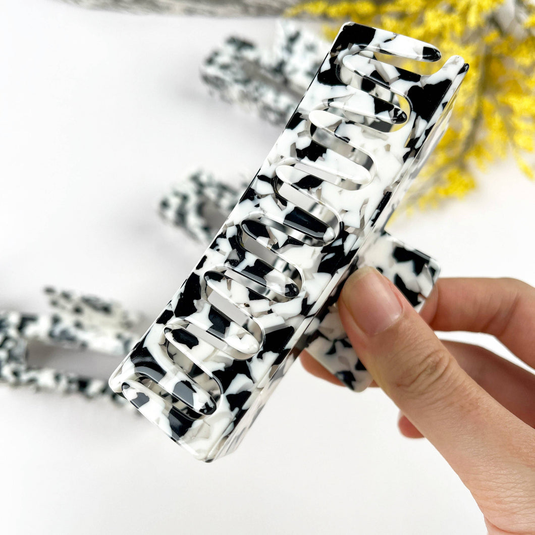 Square Cow Pattern Acetate Hollow Hair Claw Clip: Cow