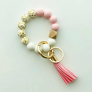 Bangle Keychain | Silicone Wristlet Key Ring | Bead Bracelet: Cherry - New!