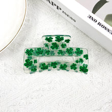 Load image into Gallery viewer, St. Patrick&#39;s Day 3.2&quot; Rectangular Clover Green Hair Clip: B31-1-12
