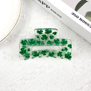 St. Patrick's Day 3.2" Rectangular Clover Green Hair Clip: B31-1-12