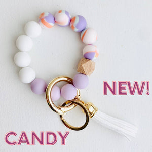 Bangle Keychain | Silicone Wristlet Key Ring | Bead Bracelet: Cherry - New!