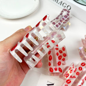 Mother's day gift Print  lip  rectangular hair clip: C