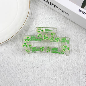 St. Patrick's Day 3.2" Rectangular Clover Green Hair Clip: B31-1-12