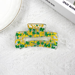 St. Patrick's Day 3.2" Rectangular Clover Green Hair Clip: B31-1-12
