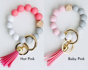 Bangle Keychain | Silicone Wristlet Key Ring | Bead Bracelet: Cherry - New!