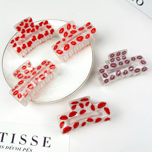 Mother's day gift Print  lip  rectangular hair clip: C