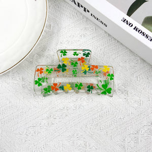 St. Patrick's Day 3.2" Rectangular Clover Green Hair Clip: B31-1-12