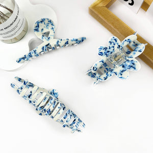 Vintage blue and white porcelain pattern hair claw clip: A