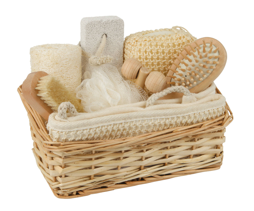 Spa gift set in a wicker basket, sustainable wellness gift set